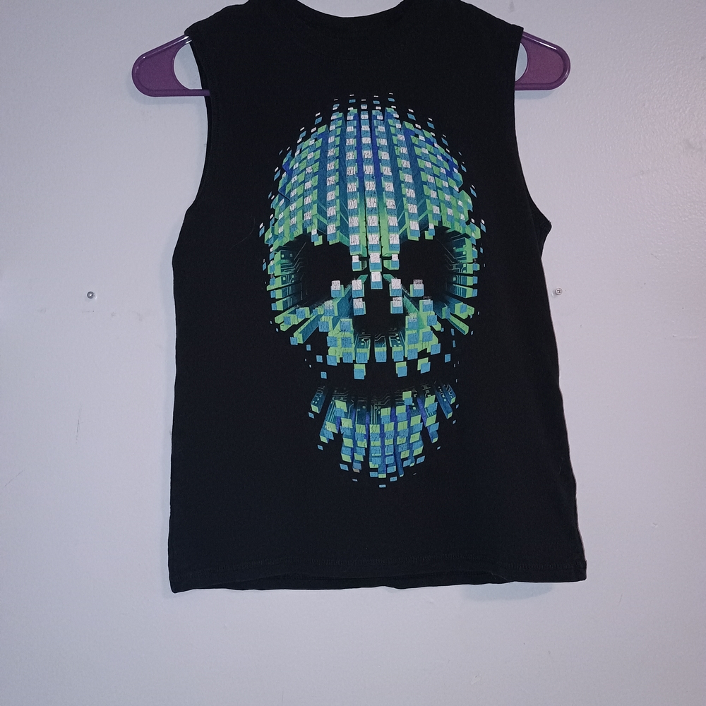Faded Glory Black Tank Top with Colorful Skull